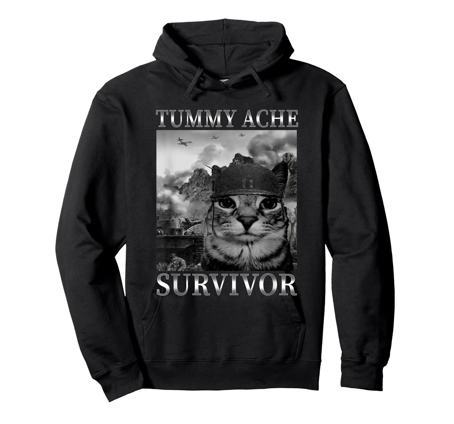 Tummy Ache Survivor Sarcasm Humor Cats Saying Funny Cat Meme Men Women T-Shirt