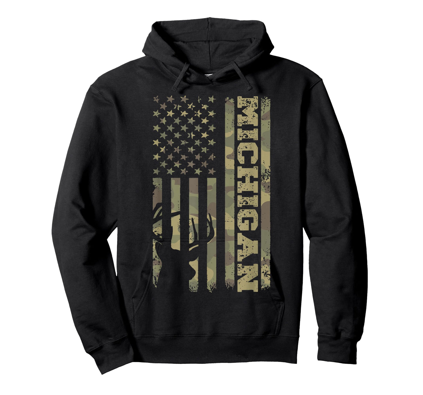 Michigan Deer Hunter Vintage Deer Hunting Camo USA Flag T-Shirt