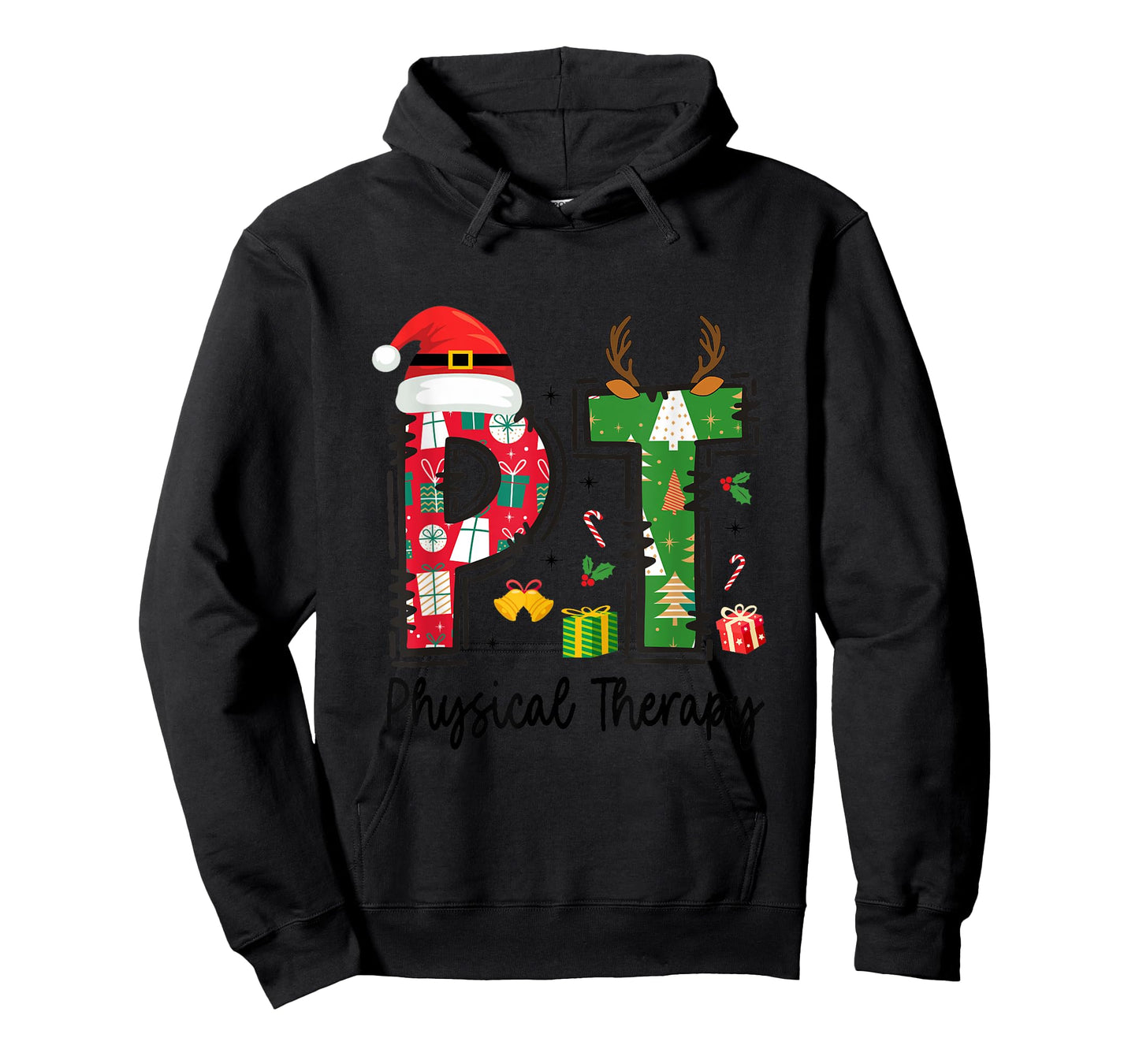 Christmas Physical Therapy Ls Unisex-Adults T-Shirt Grey Small Classic Fit Short Sleeve Graphic Cartoon Holiday Physical Therapy Therapist Xmas T-Shirt