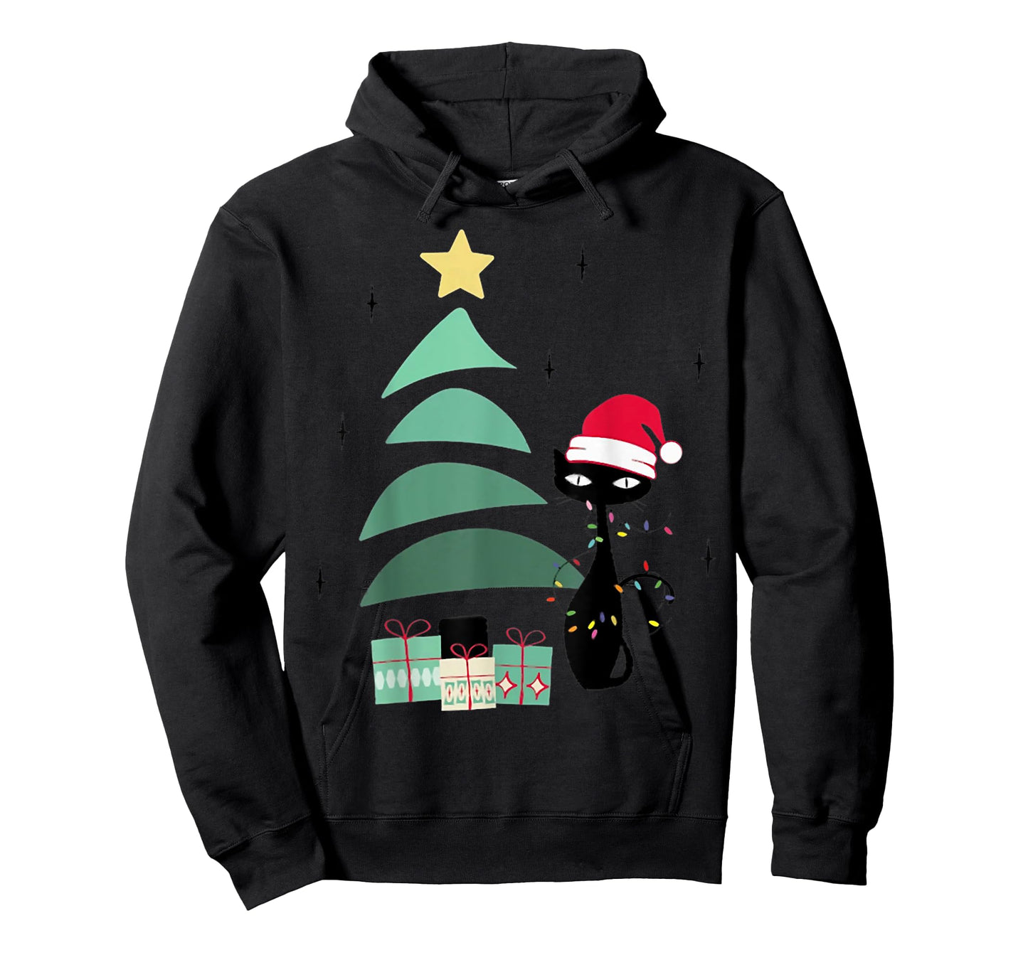 Funny Retro Mid Century Atomic Christmas Tree and Cat T-Shirt for Men Women Kids