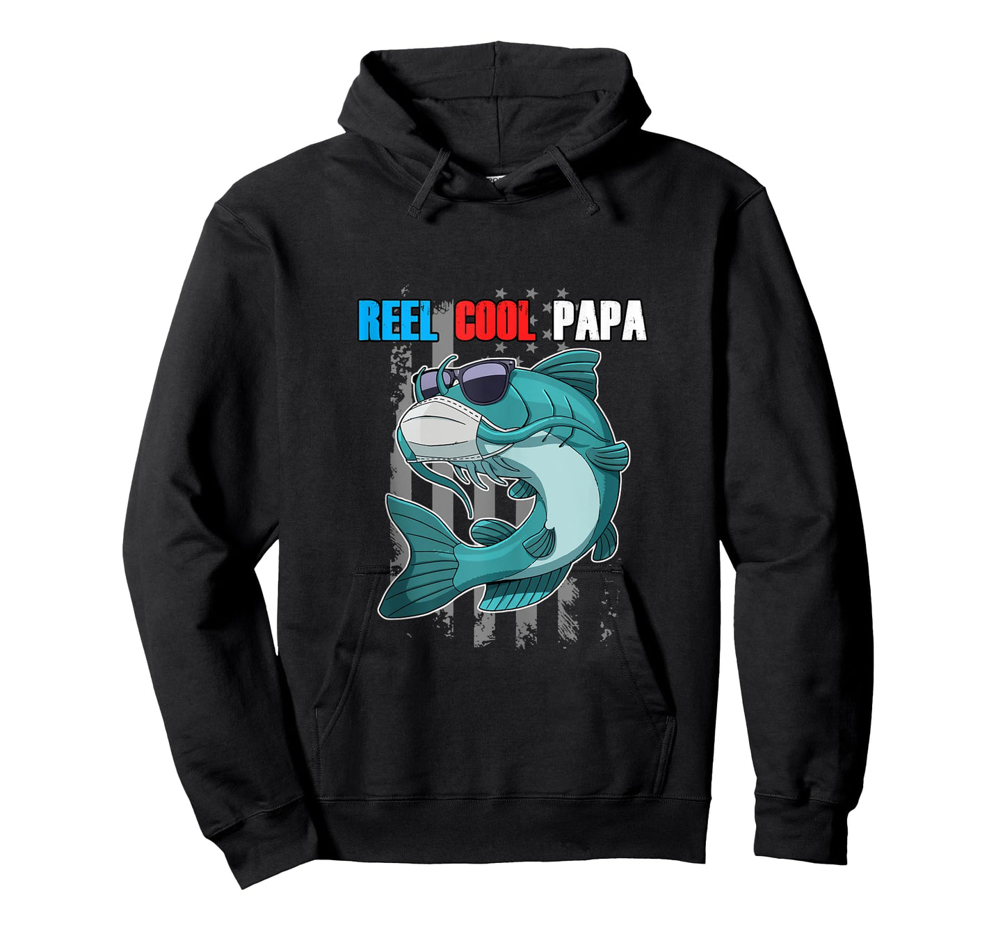 Reel Cool Papa Tee Fish In Mask Sunglasses USA Flag Fishing Tank Top