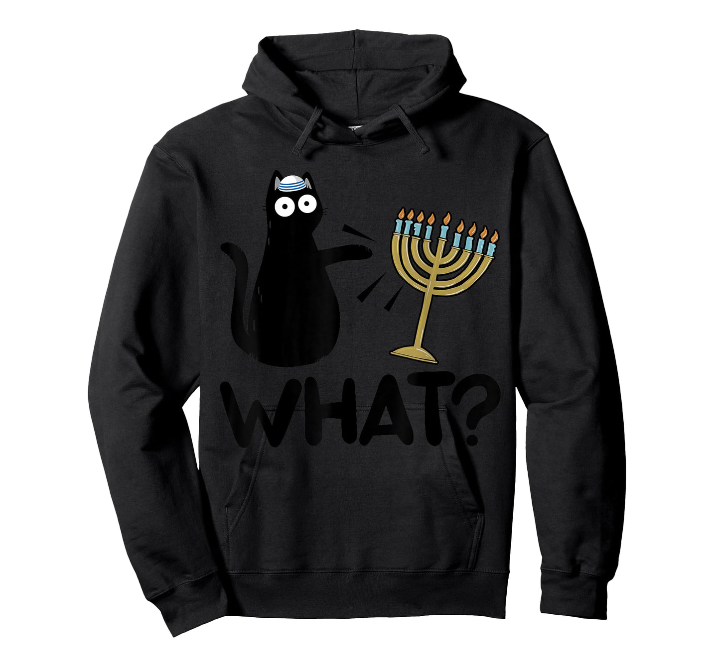 Hanukkah Cat Pushing Menorah Funny Jewish Cat What T-Shirt