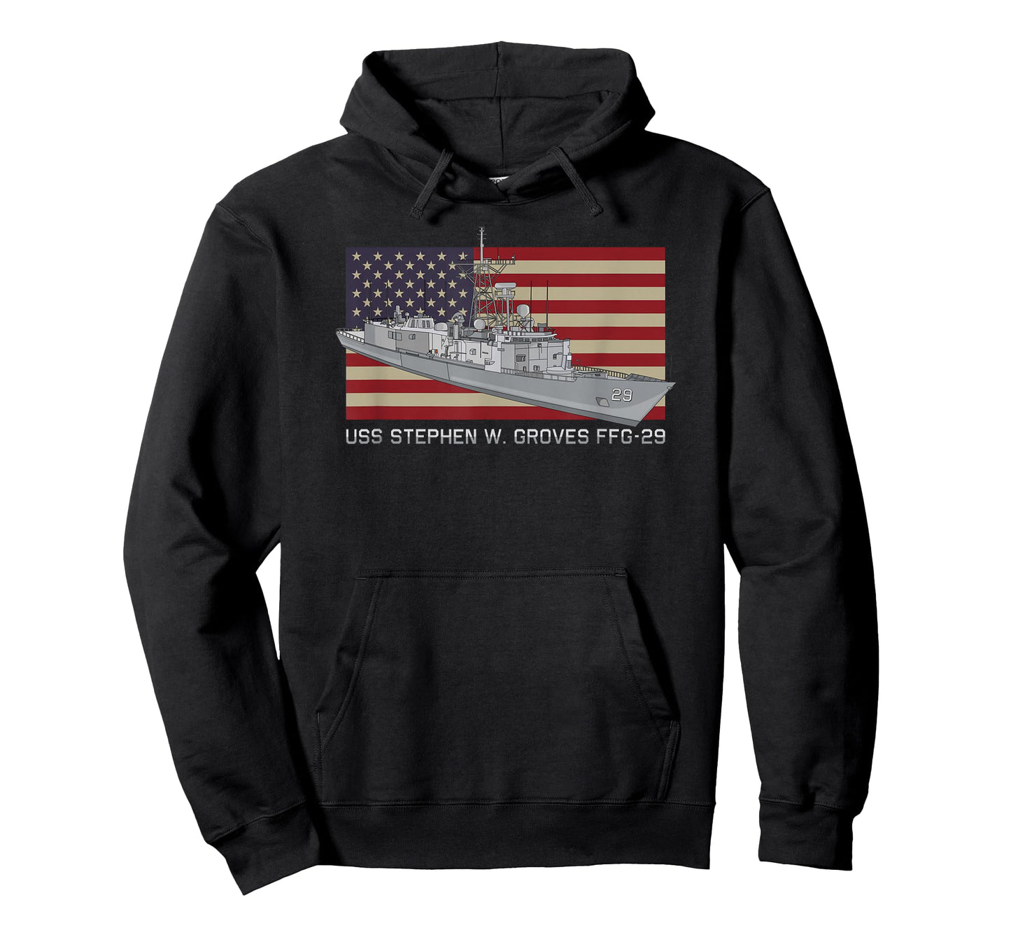 USS Stephen W Groves FFG-29 Ship Diagram American Flag T-Shirt