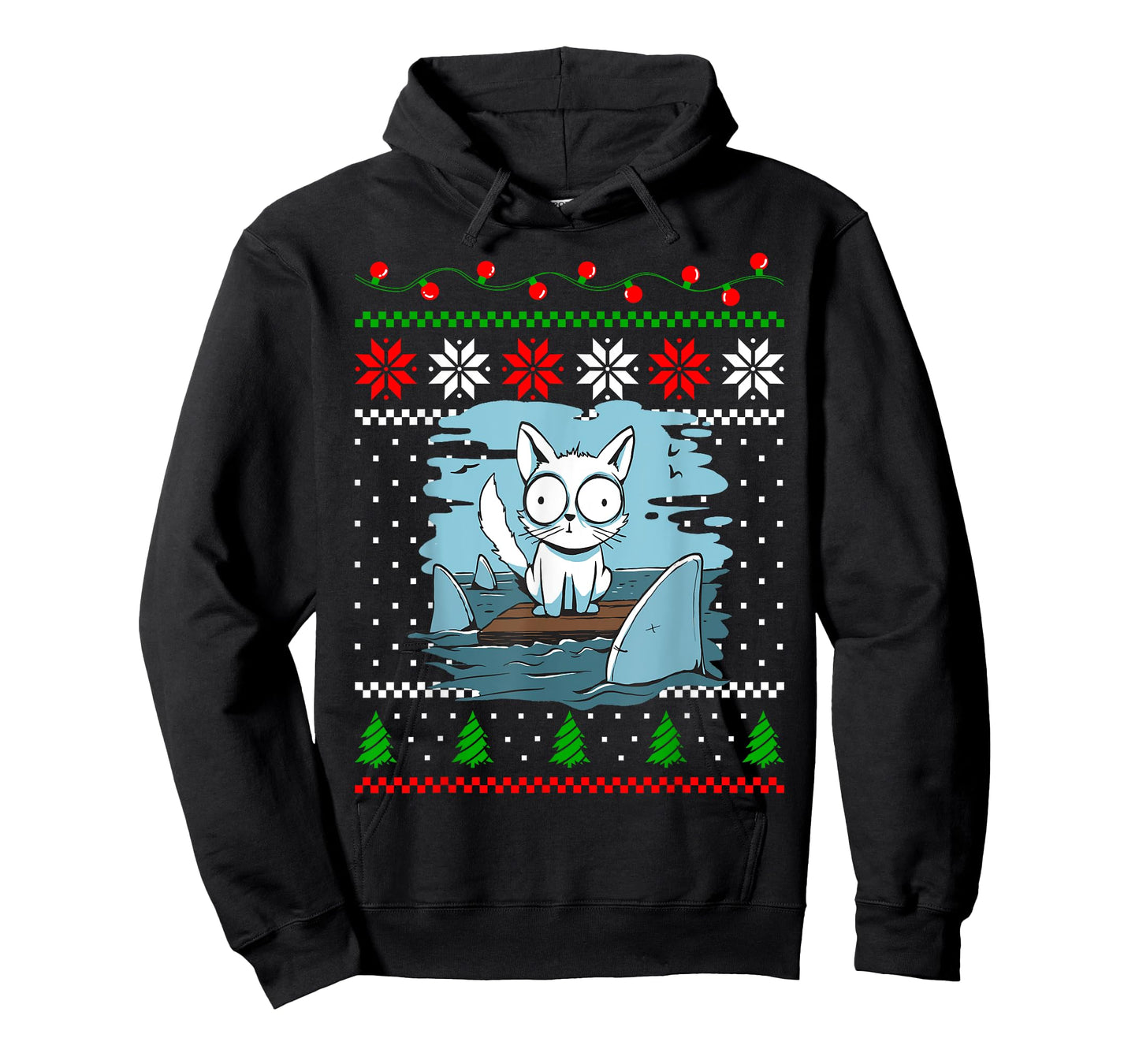 Christmas Cat Animal and Sharks Fish Funny Xmas Design T-Shirt