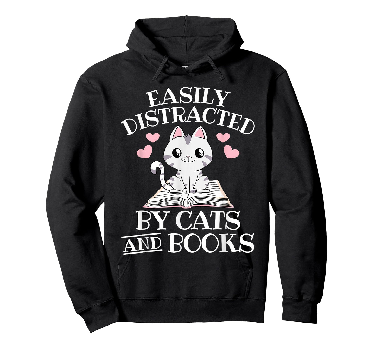 Easily Distracted By Cats And Books Funny Cat Book Lover T-Shirt