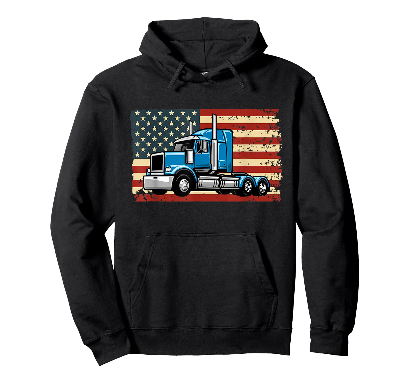 Semi Truck Driver 18 Wheeler Trucker USA American Flag T-Shirt