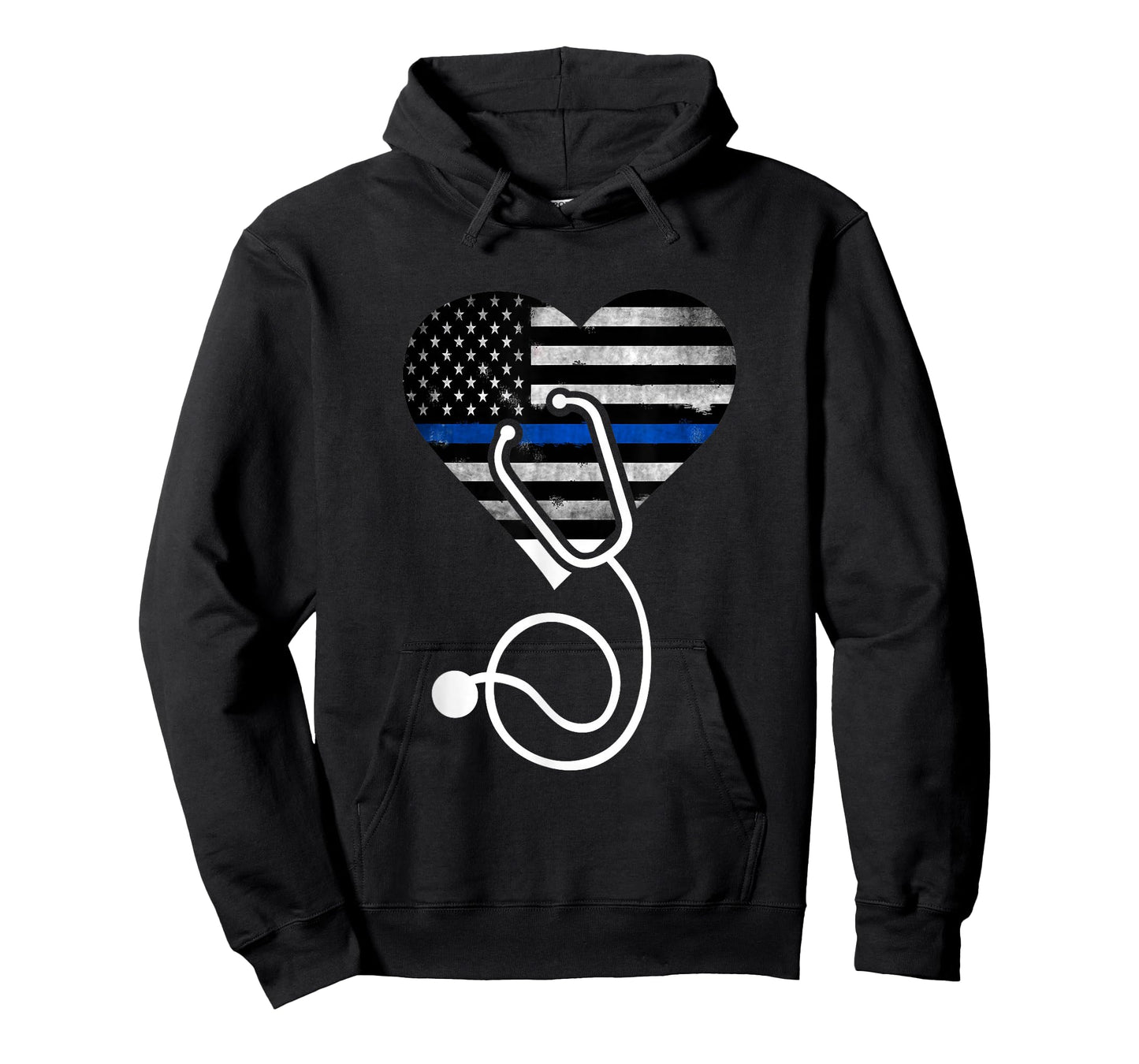 American Flag Heart with Police Thin Blue Line Nurse RN LVN T-Shirt