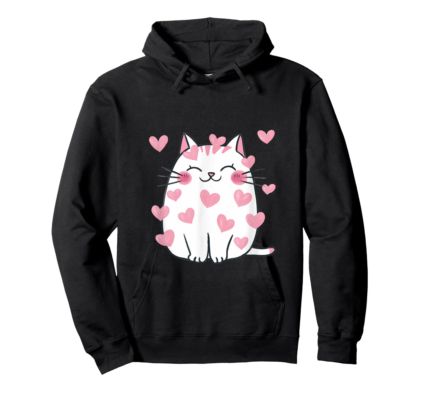 Cute Valentine Cat Pink Hearts Cats Lover White Kitten Men Women Kids T-Shirt