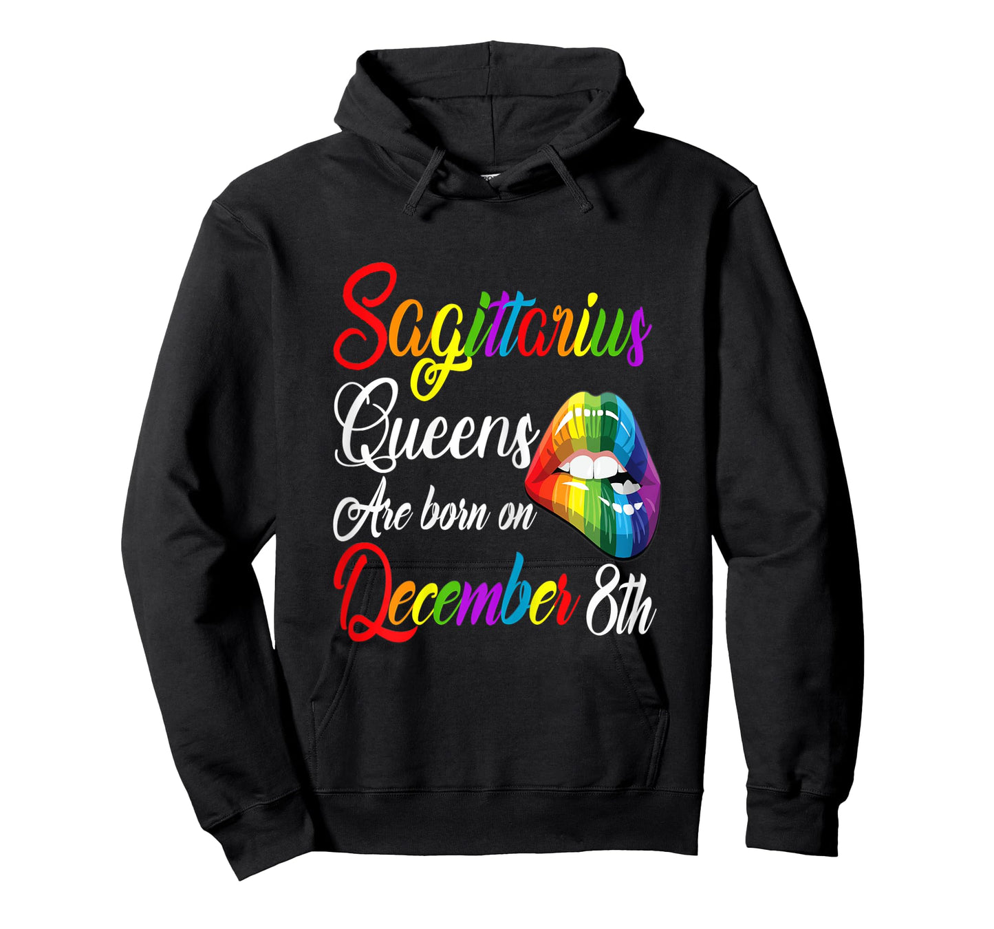 Womens Queens Are Born on December 8th Rainbow Lips Sagittarius T-Shirt