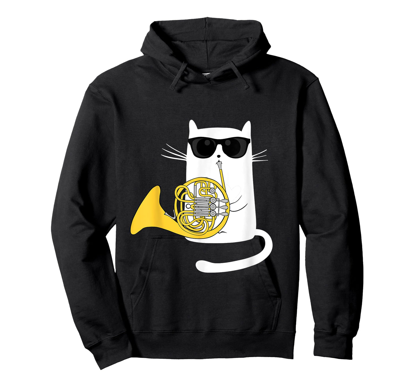 Funny Jazz Cat Wearing Sunglasses Playing French Horn Men Women Girls Kids T-Shirt