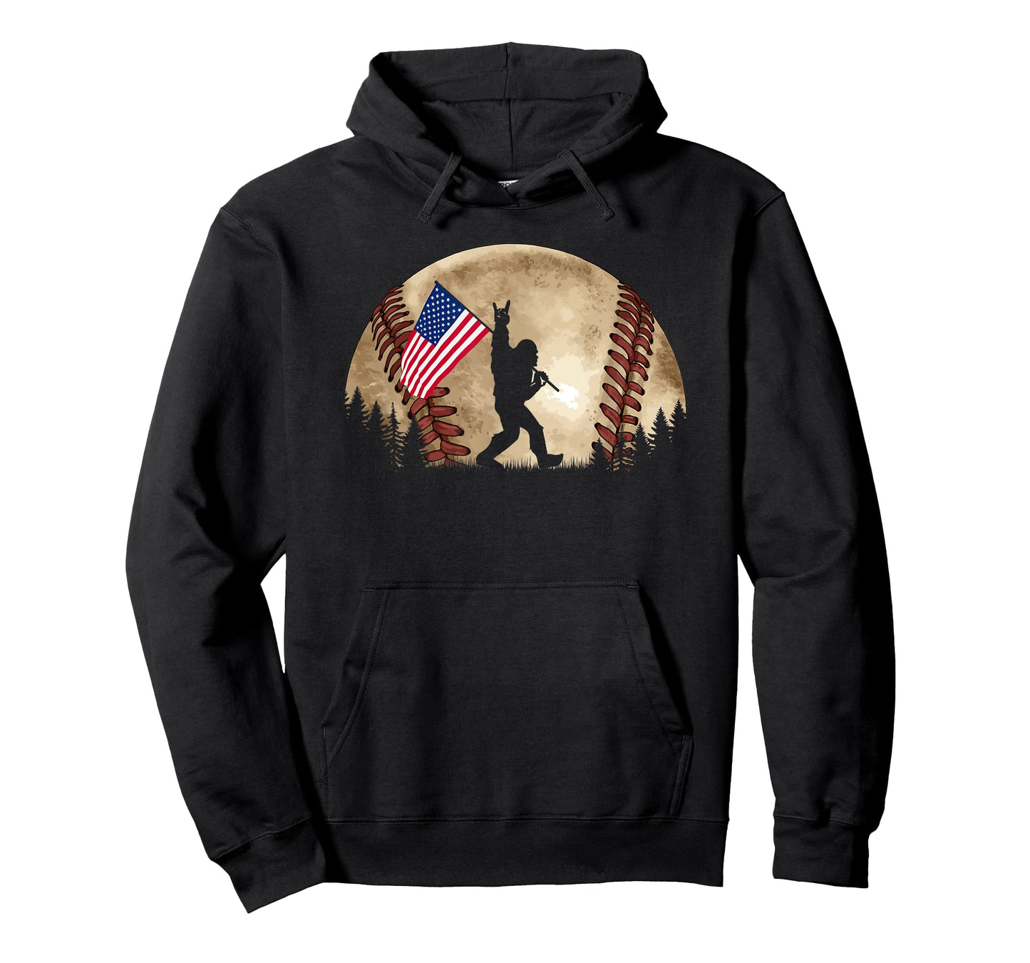 Funny Bigfoot Baseball American Flag Sasquatch T-Shirt