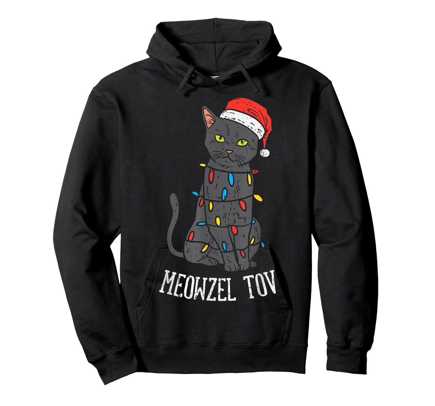 Meowzel Tov Hanukkah Black Cat Christmas Lights Pet Gift T-Shirt