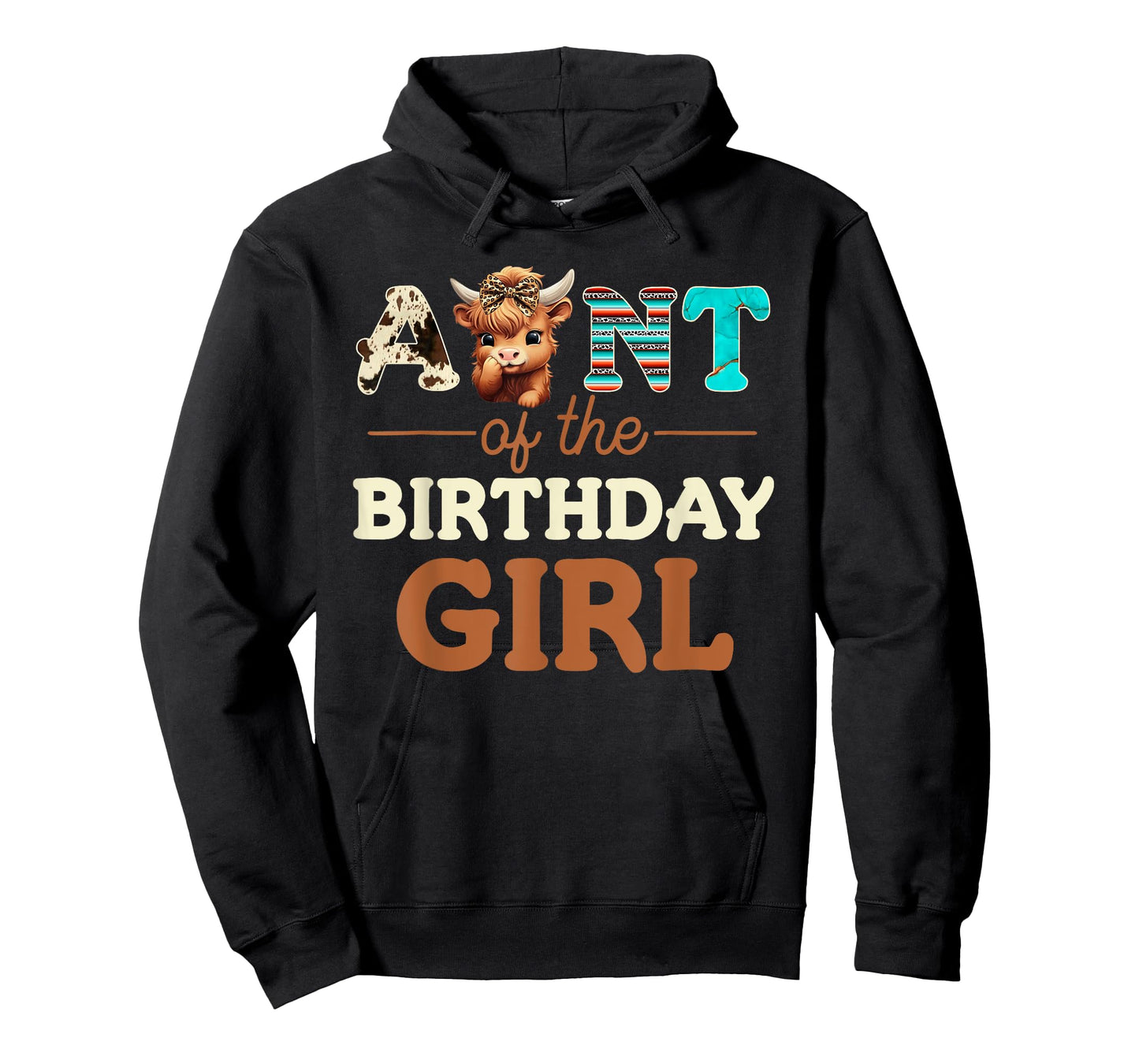 Aunt of The Birthday Girl Highland Cow Print First Bday T-Shirt