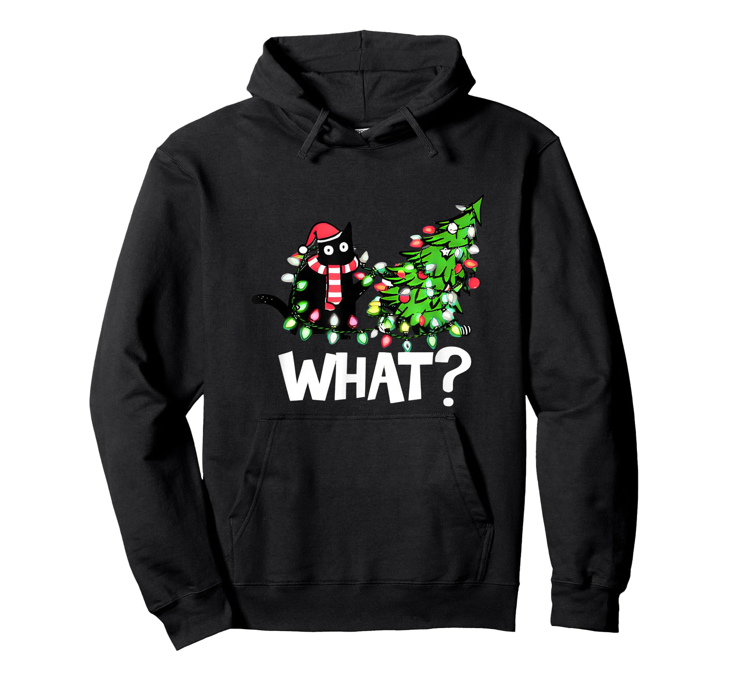 Funny Pussycat Pushing Christmas Lights Tree Over Cat What? T-Shirt