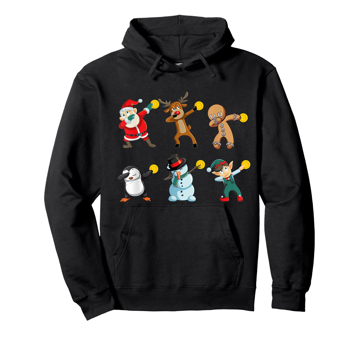 Santa Elf Snowman Reindeer Dabbing Holding Bitcoin T-Shirt