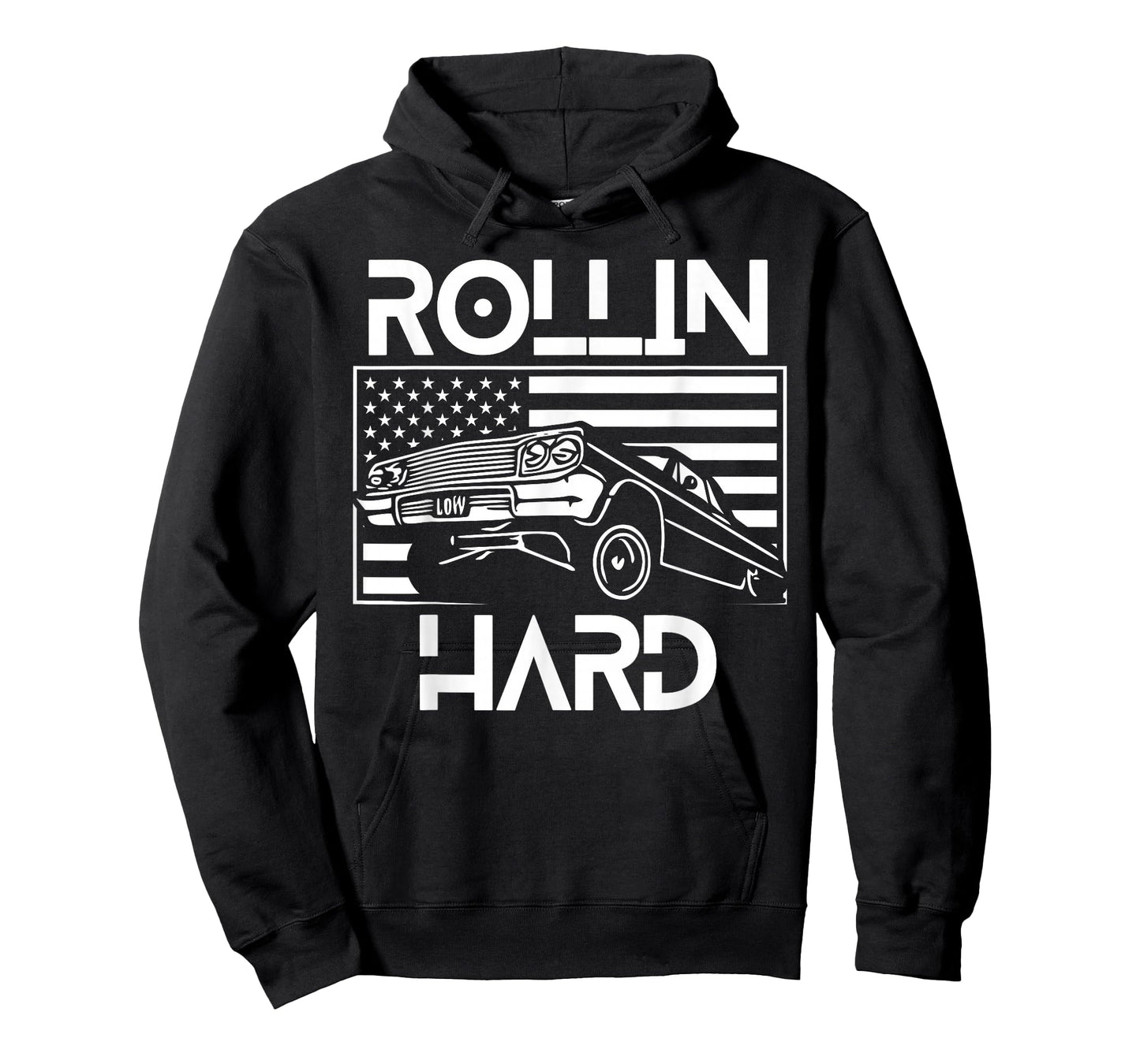 Rollin Hard Lowrider Chicano American Flag Cholo Car Lover T-Shirt