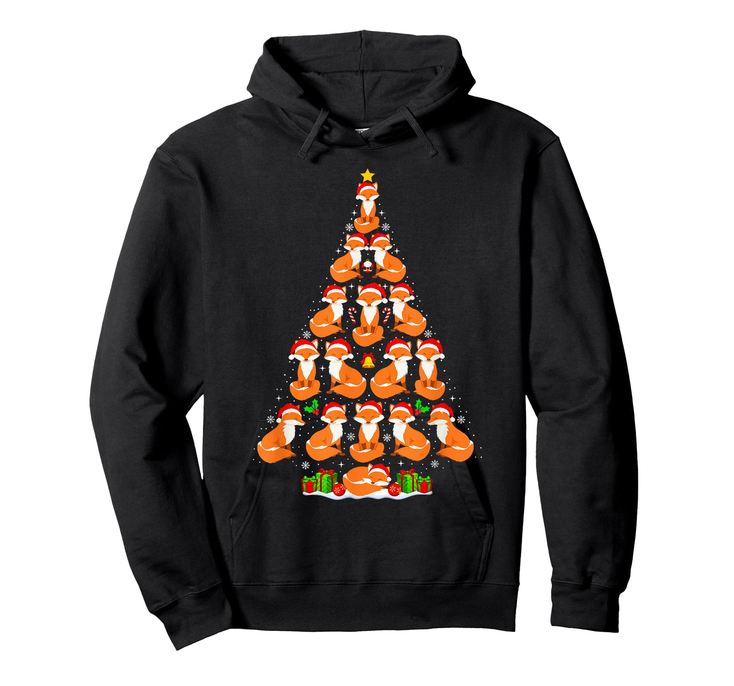 Fox Christmas Tree Lights Funny Xmas Santa Hat Fox Lover T-Shirt