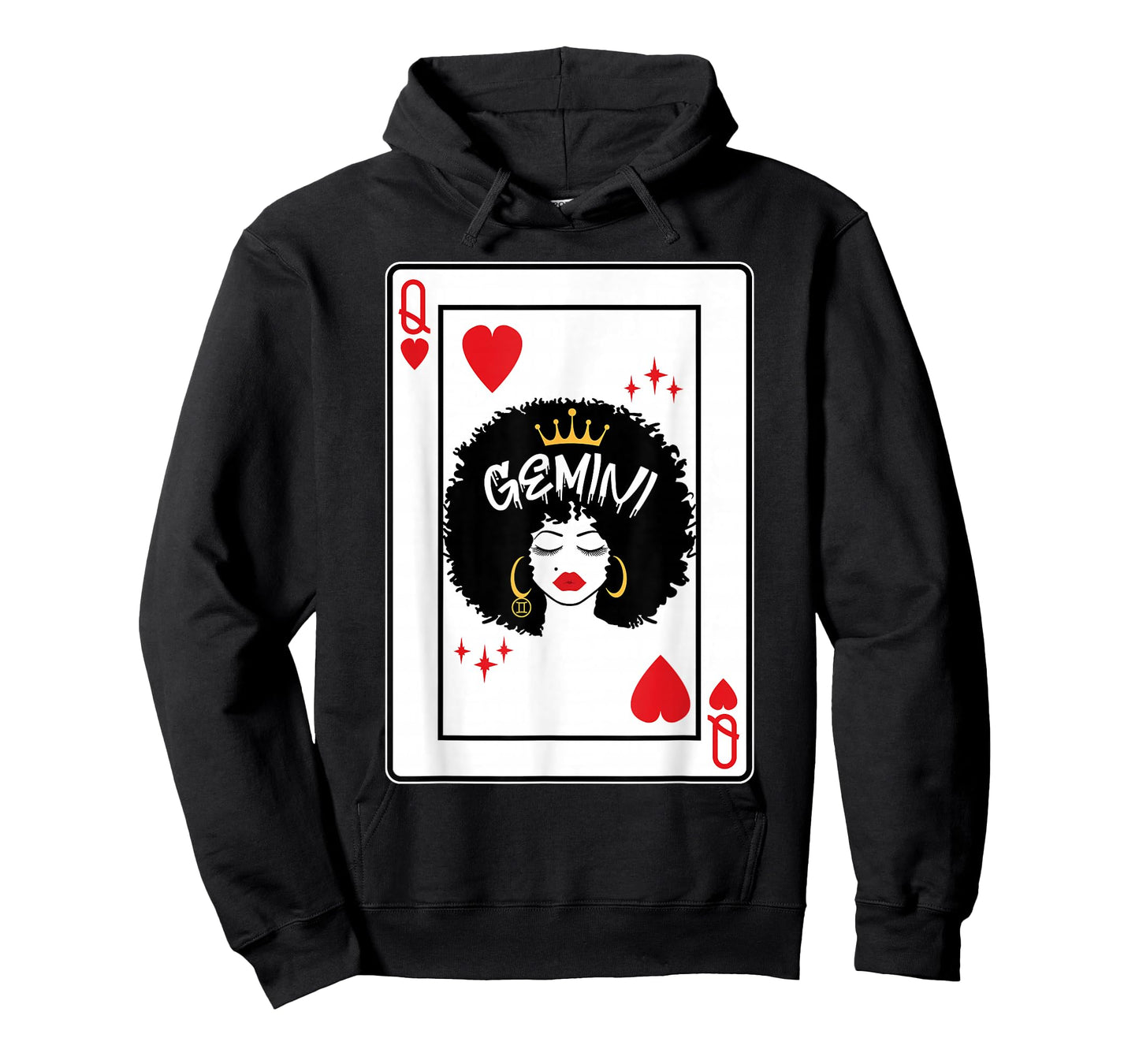 Gemini Astrology Black Queen Hearts Blackjack Cards Poker T-Shirt