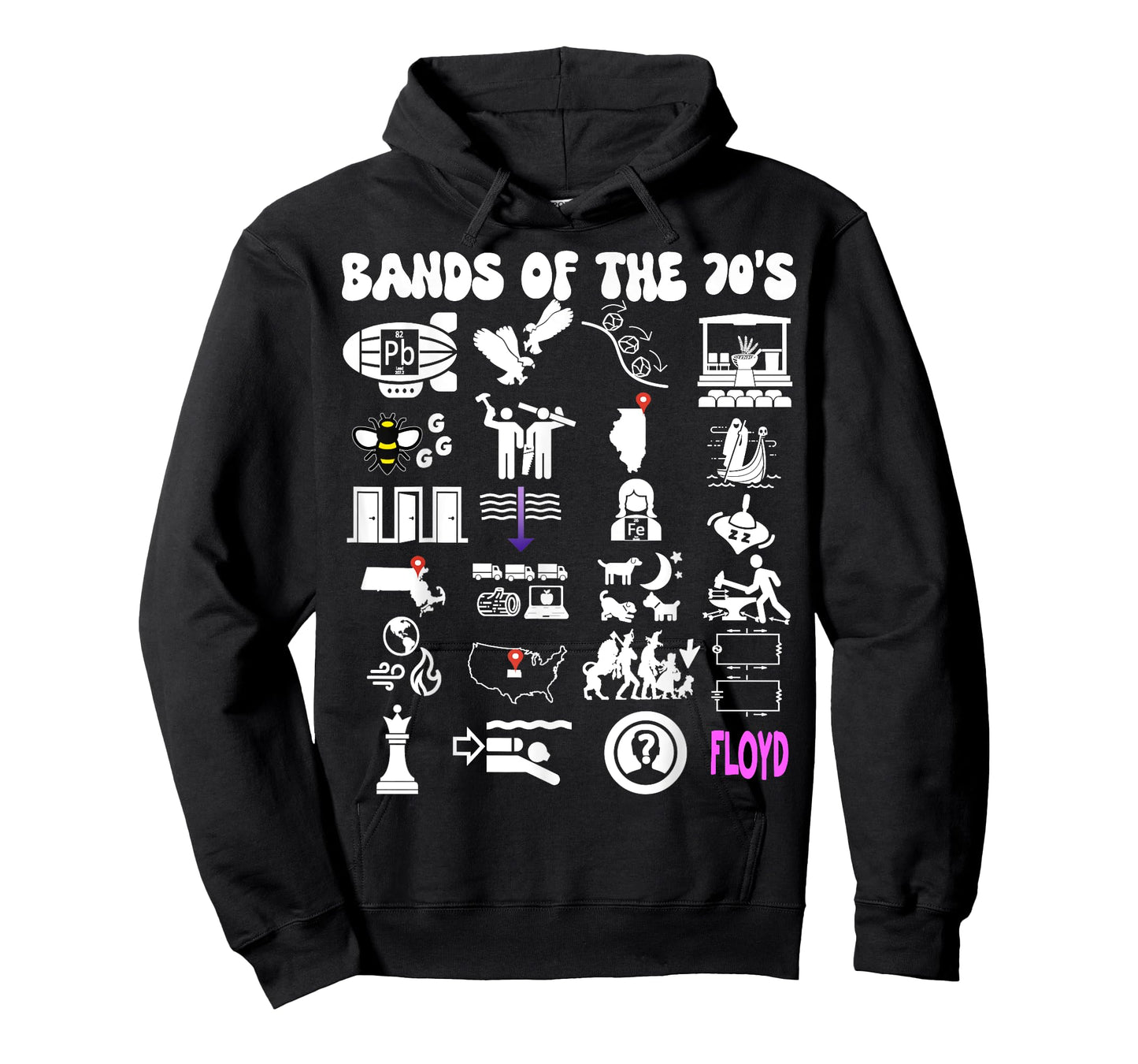 Funny Nerdy Iconic Pop Rock Bands of the 70s White T-Shirt