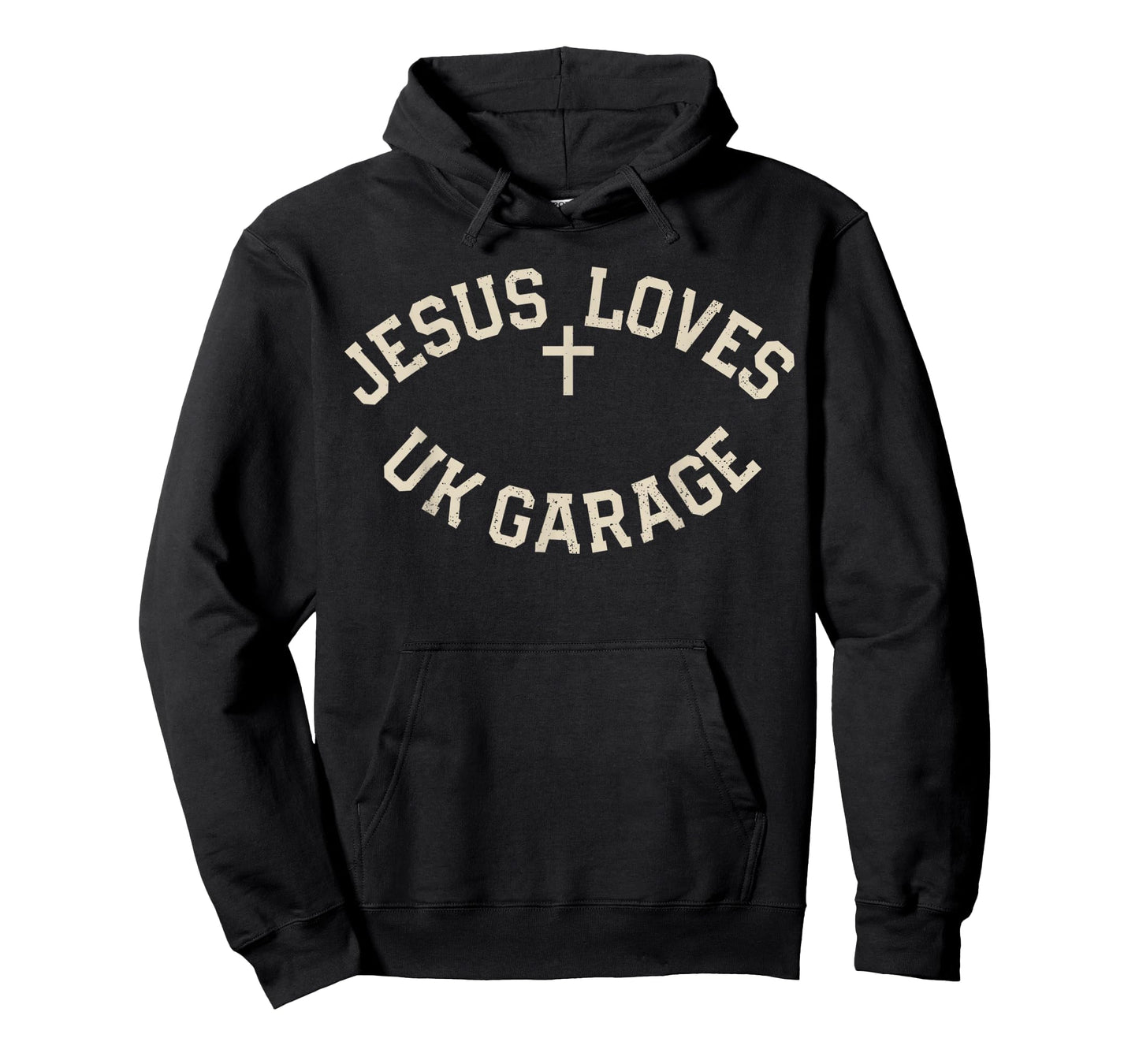 Jesus Loves UK Garage Slogan - Black Vintage T-Shirt