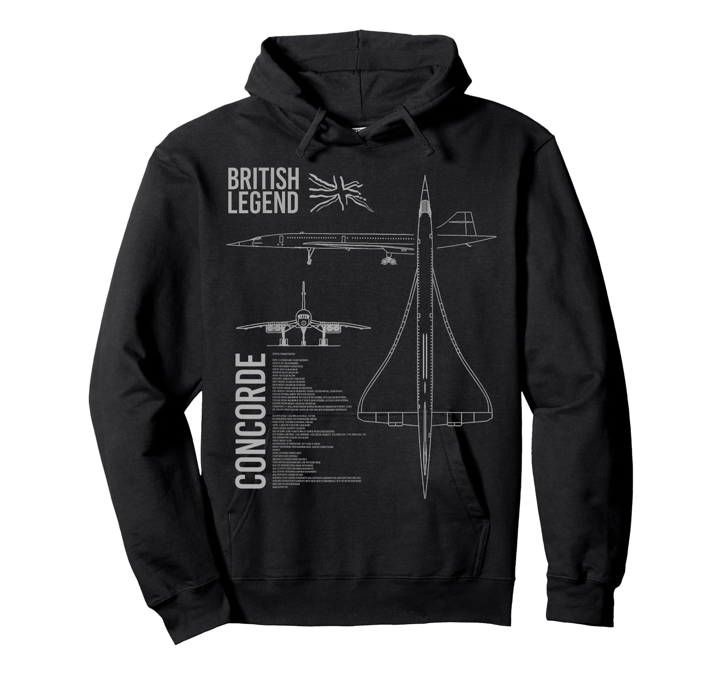 Concorde Airliner Aircraft T-Shirt - Unisex-Adults, Black, Small, Short Sleeve, Classic Fit, Cotton, Polyester