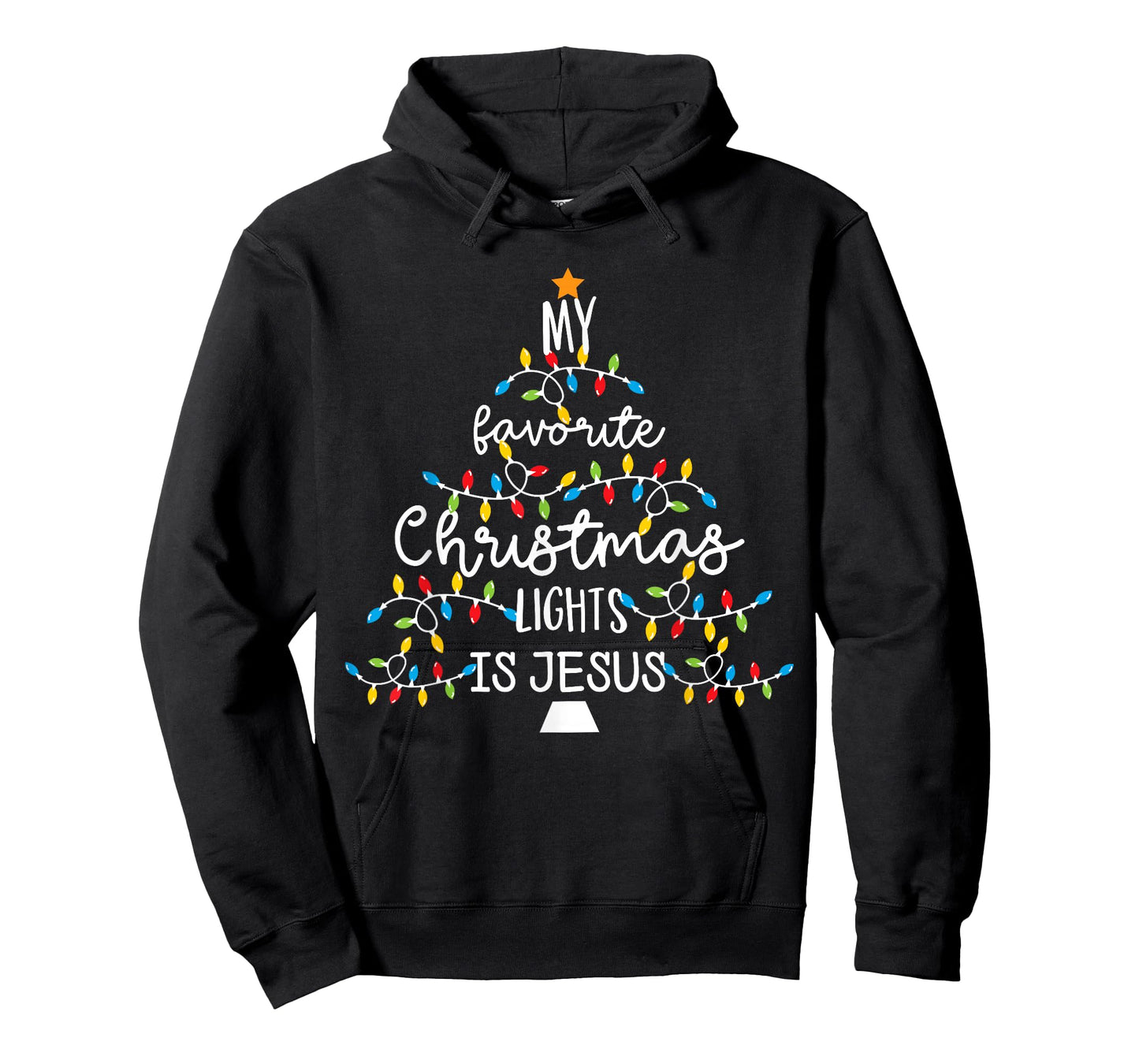 My Favorite Christmas Light Is Jesus Apparel Tees Women's Unisex Classic Fit Short Sleeve Black Cotton Blend Modern Lightweight Christian Xmas T-Shirt