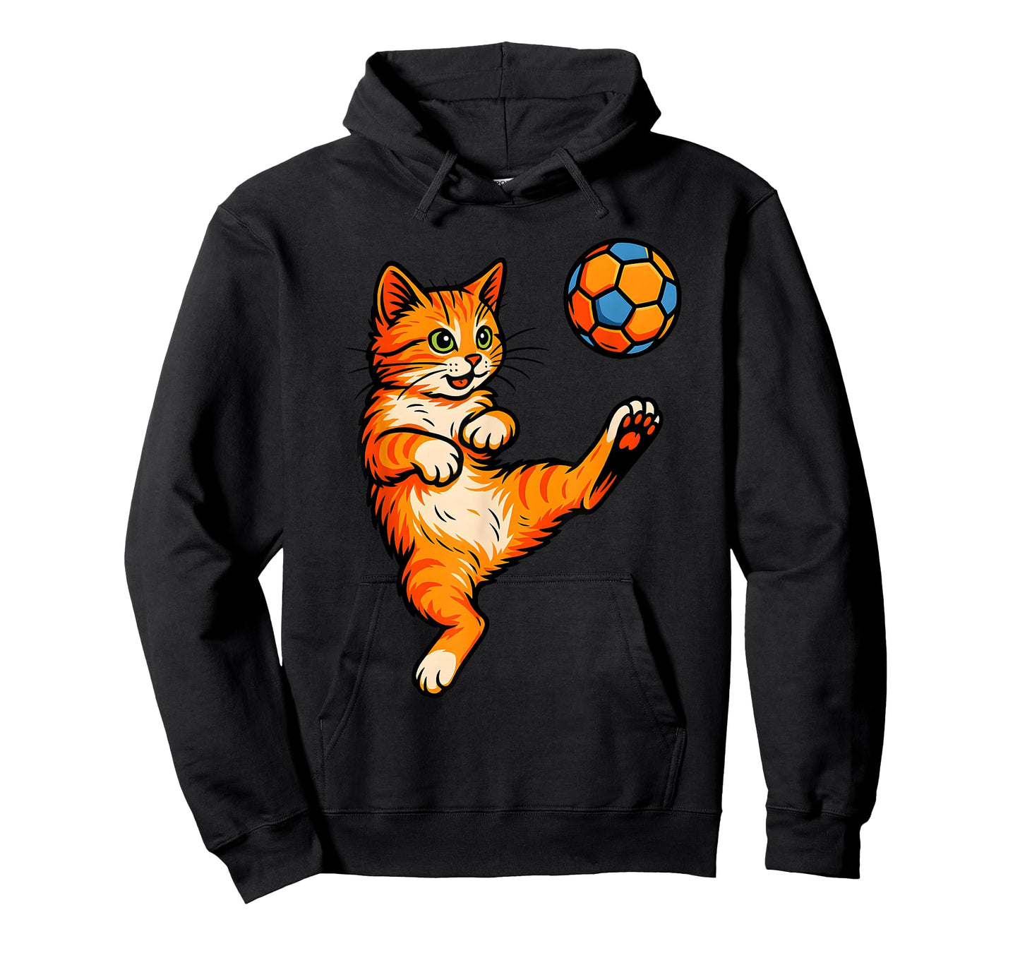 Funny Cute Orange Cat Playing Soccer Cartoon Illustration T-Shirt for Men Women Kids