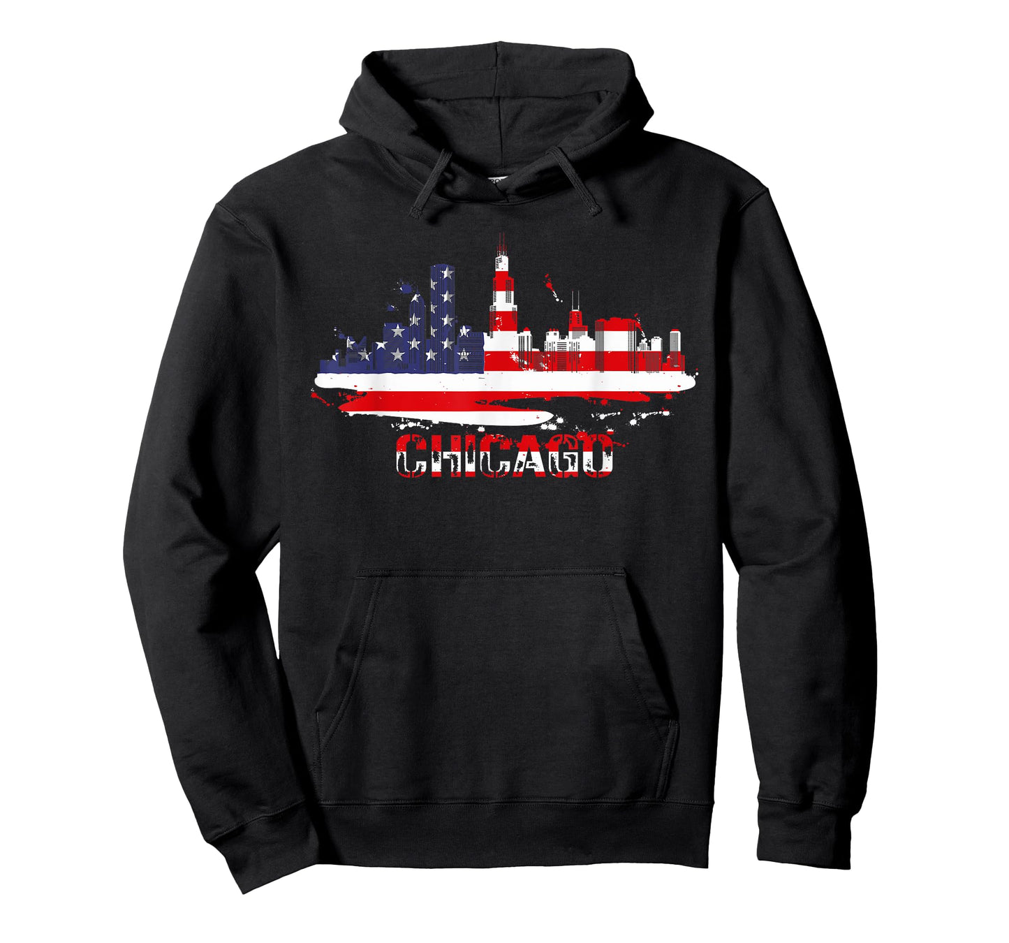USA American Flag Cityscape - Chicago Illinois Skyline T-Shirt