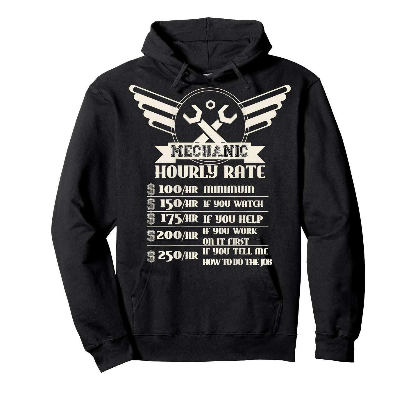 Backside Funny Mechanic Hourly Rate Distressed Design Shirt