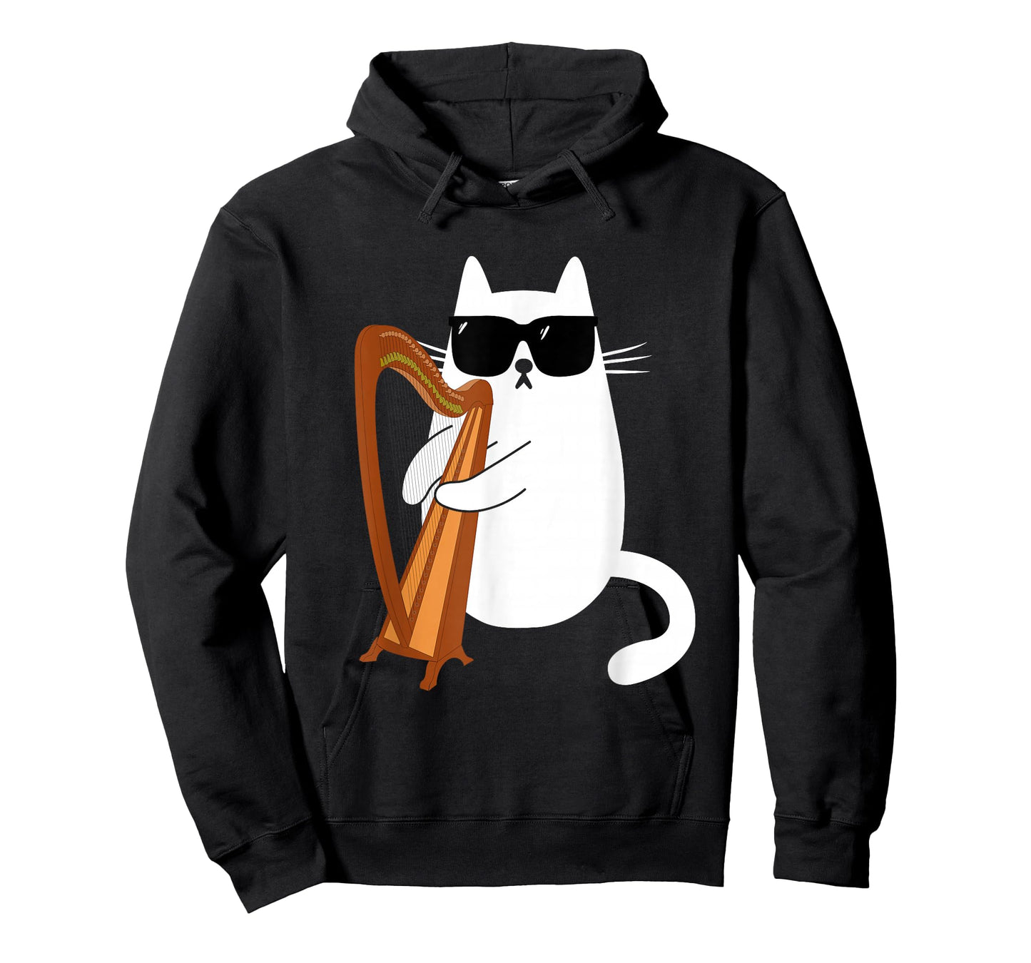 Funny Cat Wearing Sunglasses Playing Harp Harpist Musician T-Shirt