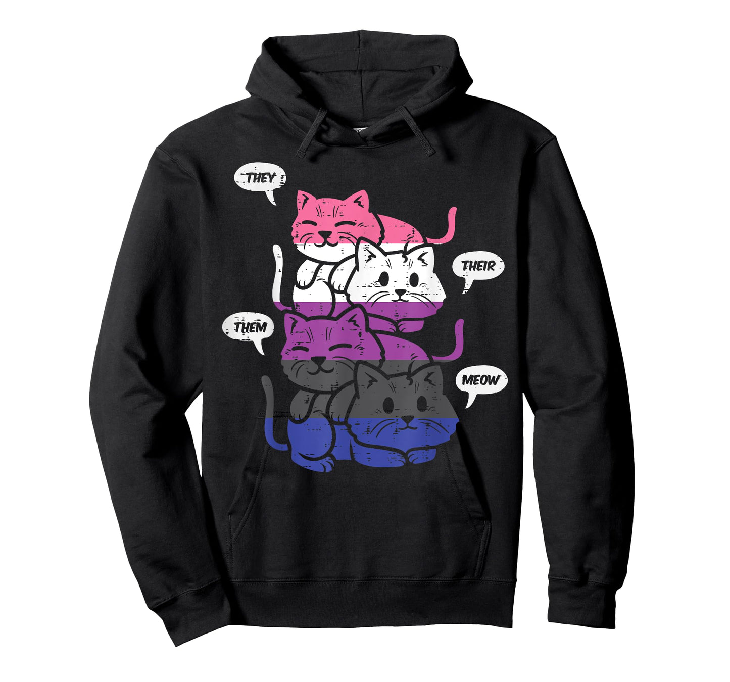 They Their Them Meow Cats Pronouns LGBTQ Genderfluid Flag T-Shirt