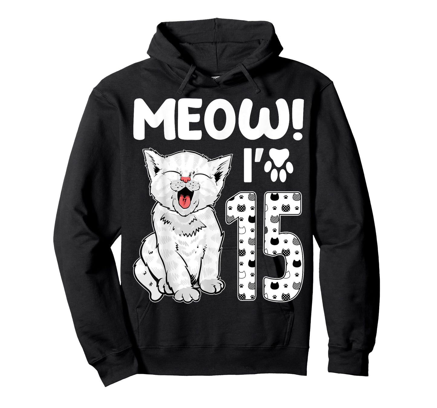 Meow I'm 15 Years Old Girl 15th Birthday Cat Cute Cat Lover T-Shirt