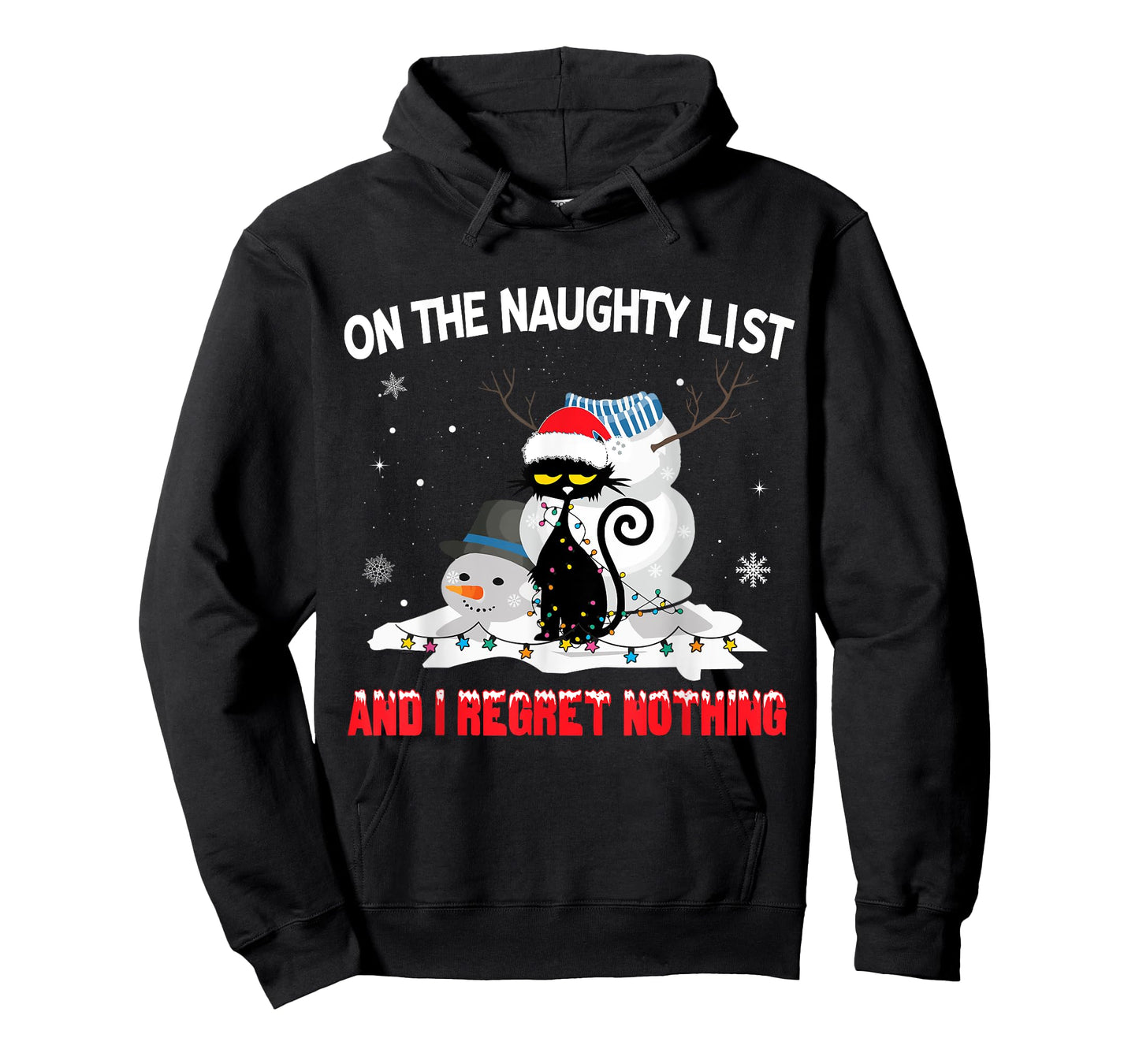 I'm On The Naughty List And I Regret Nothing Black Cat Men Women Kids T-Shirt