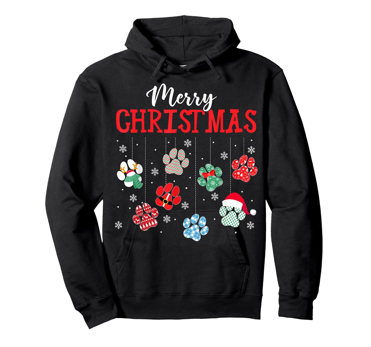 Merry Christmas Dog Paws Lights Funny Xmas Womens Kids T-Shirt