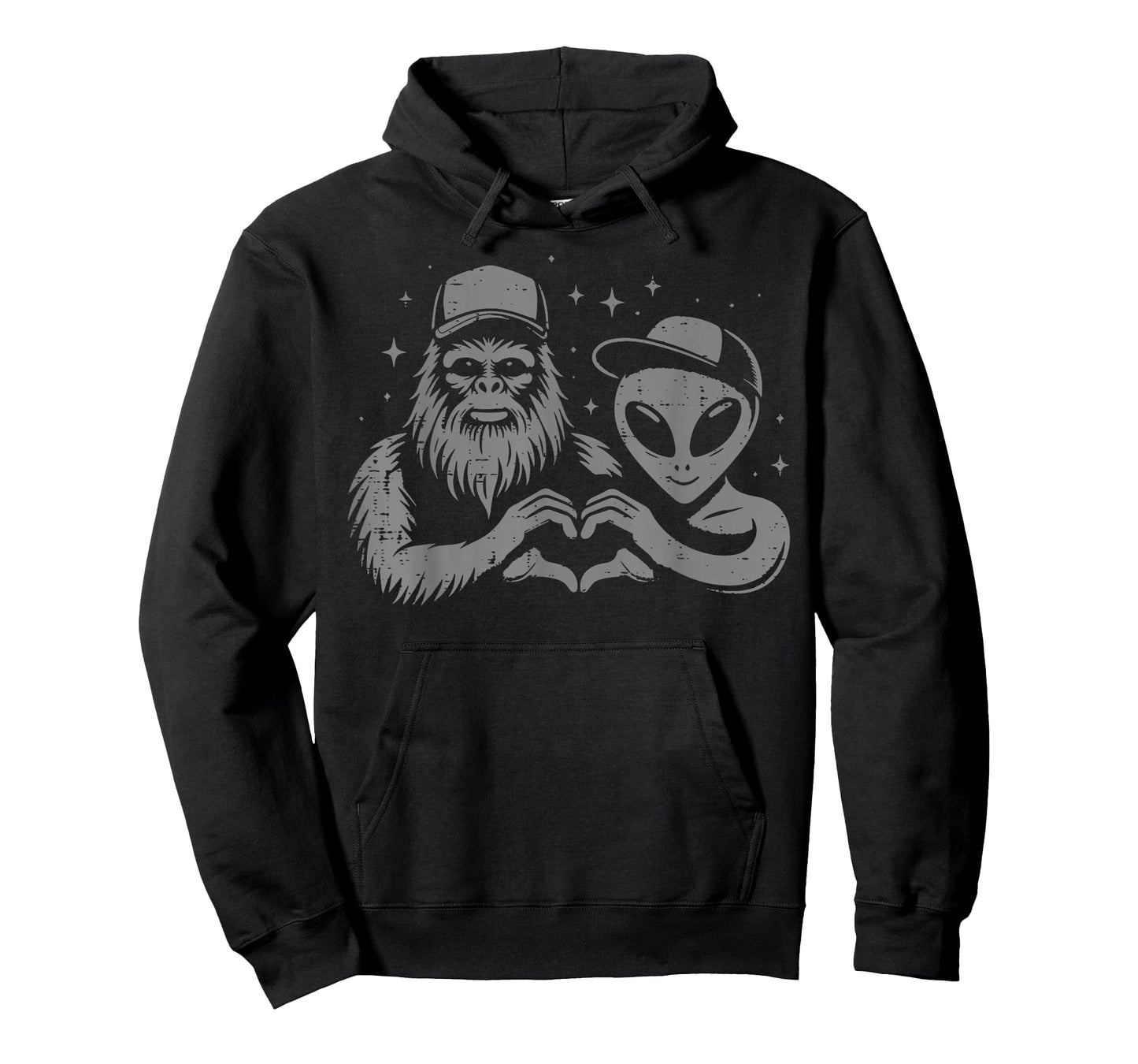 Bigfoot Sasquatch Alien Heart Selfie Funny Men Women Kids T-Shirt