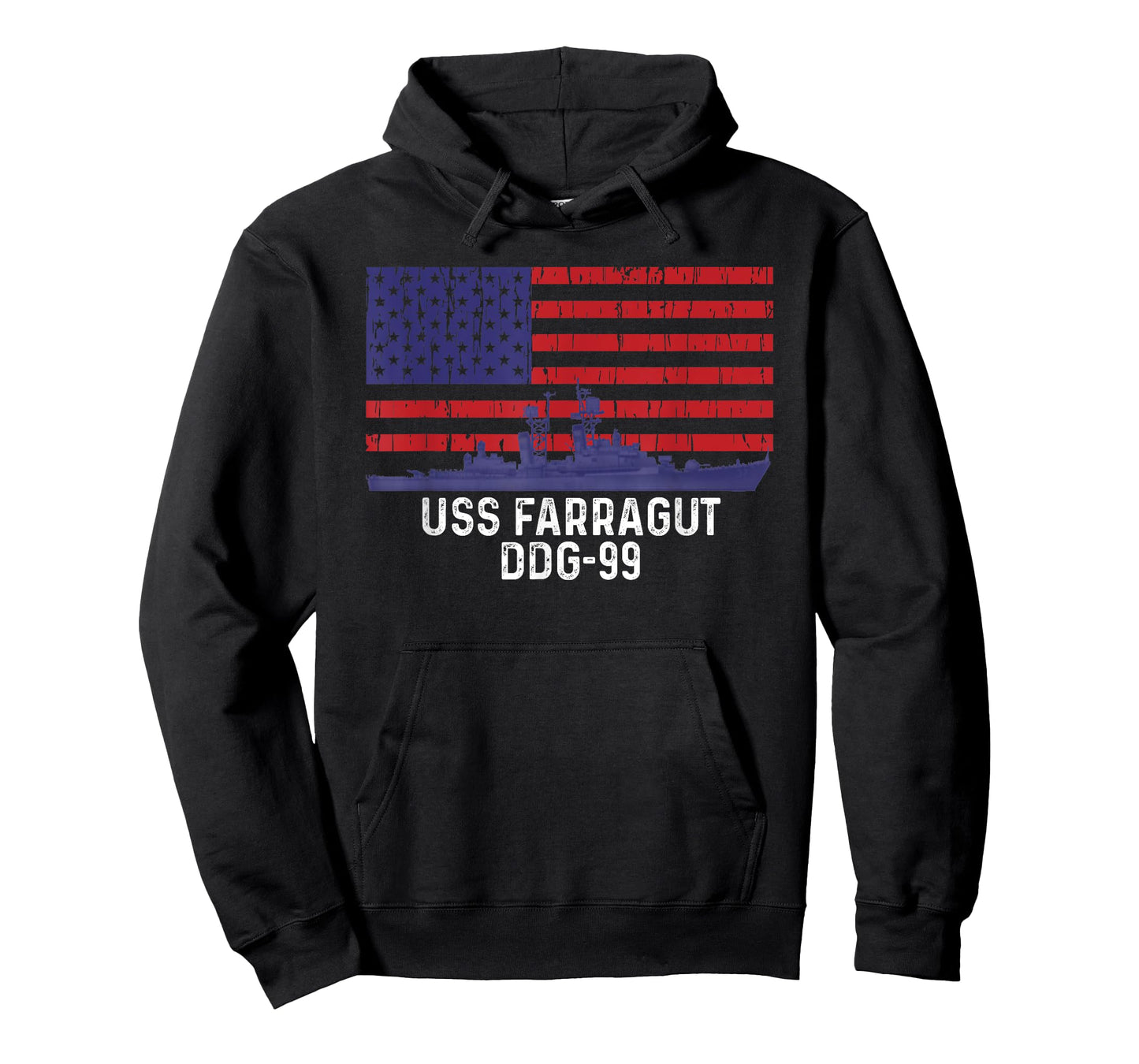 USS Farragut DDG-99 Ship Vintage American Flag T-Shirt for Women Men