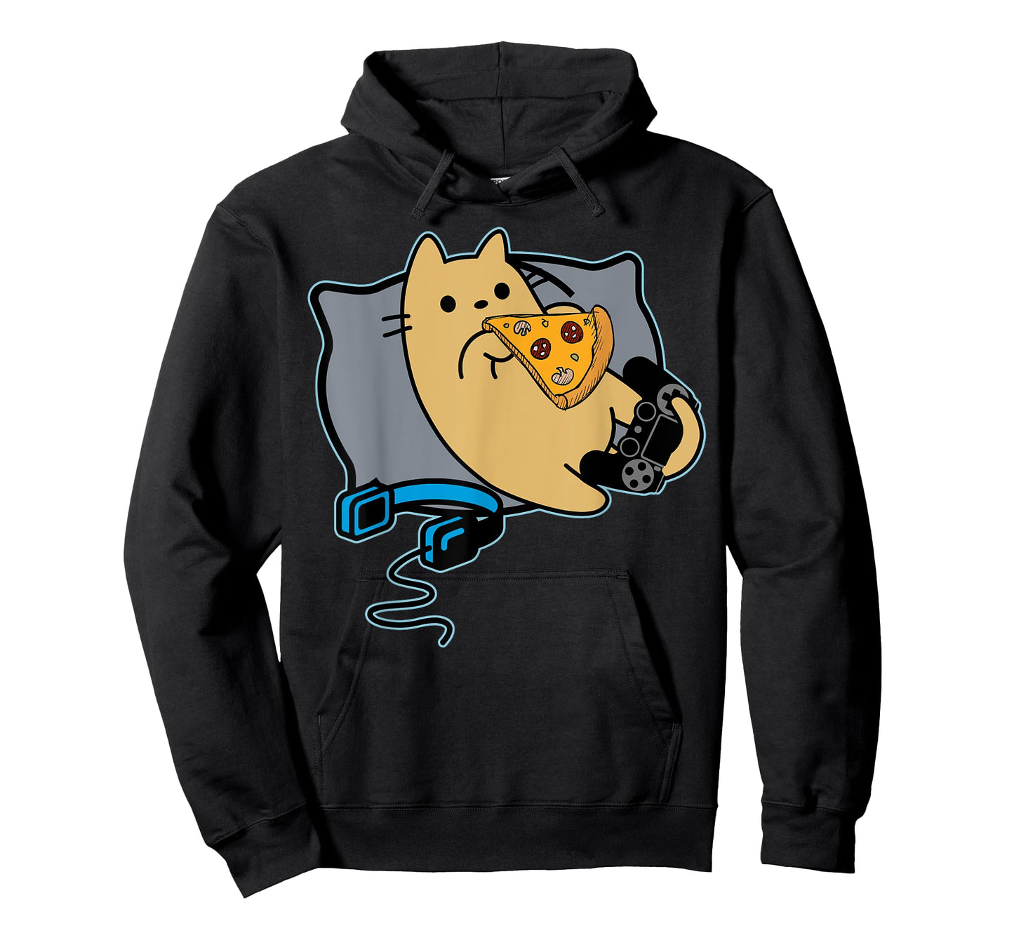 Nerdy Pizza Eating Gamer Cat Game Paused T-Shirt