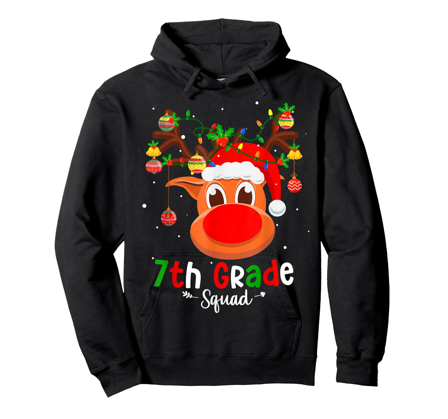 7th Grade Squad Plaid Reindeer Santa Hat Teacher Christmas Men Women Kids T-Shirt