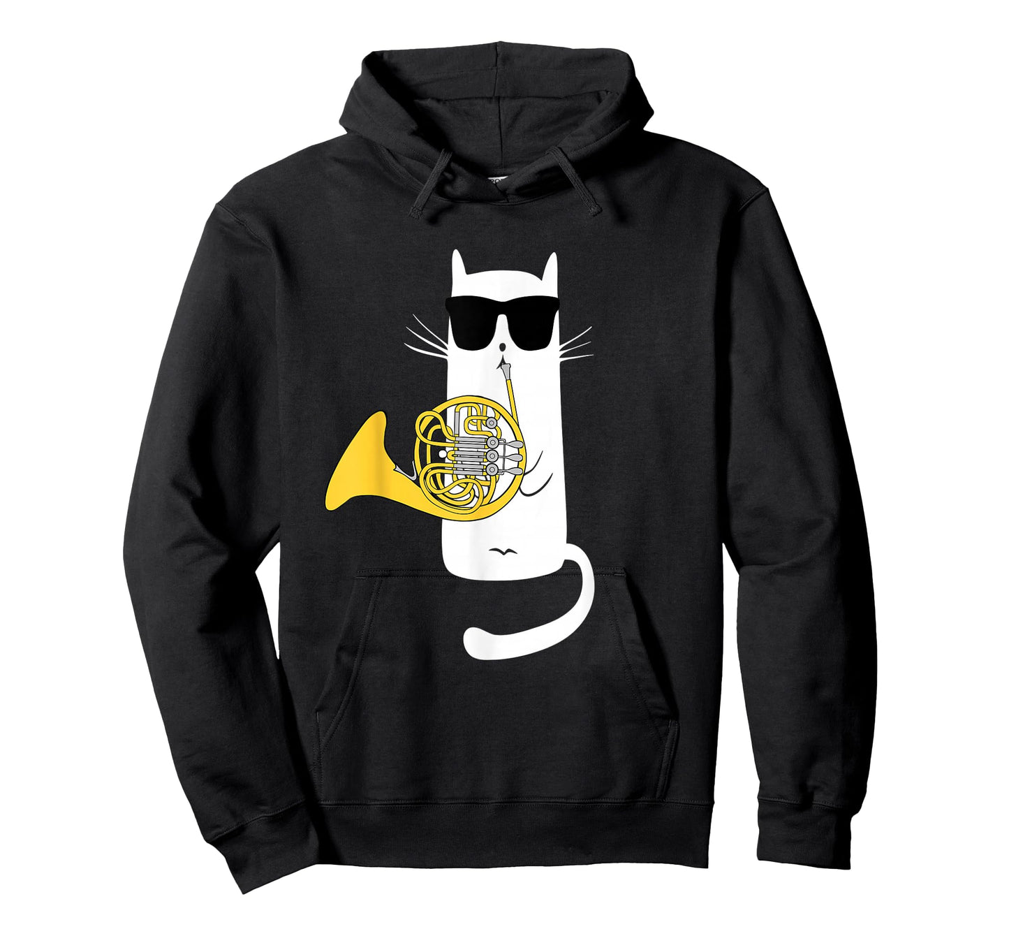 Funny Cat Wearing Sunglasses Playing French Horn T-Shirt