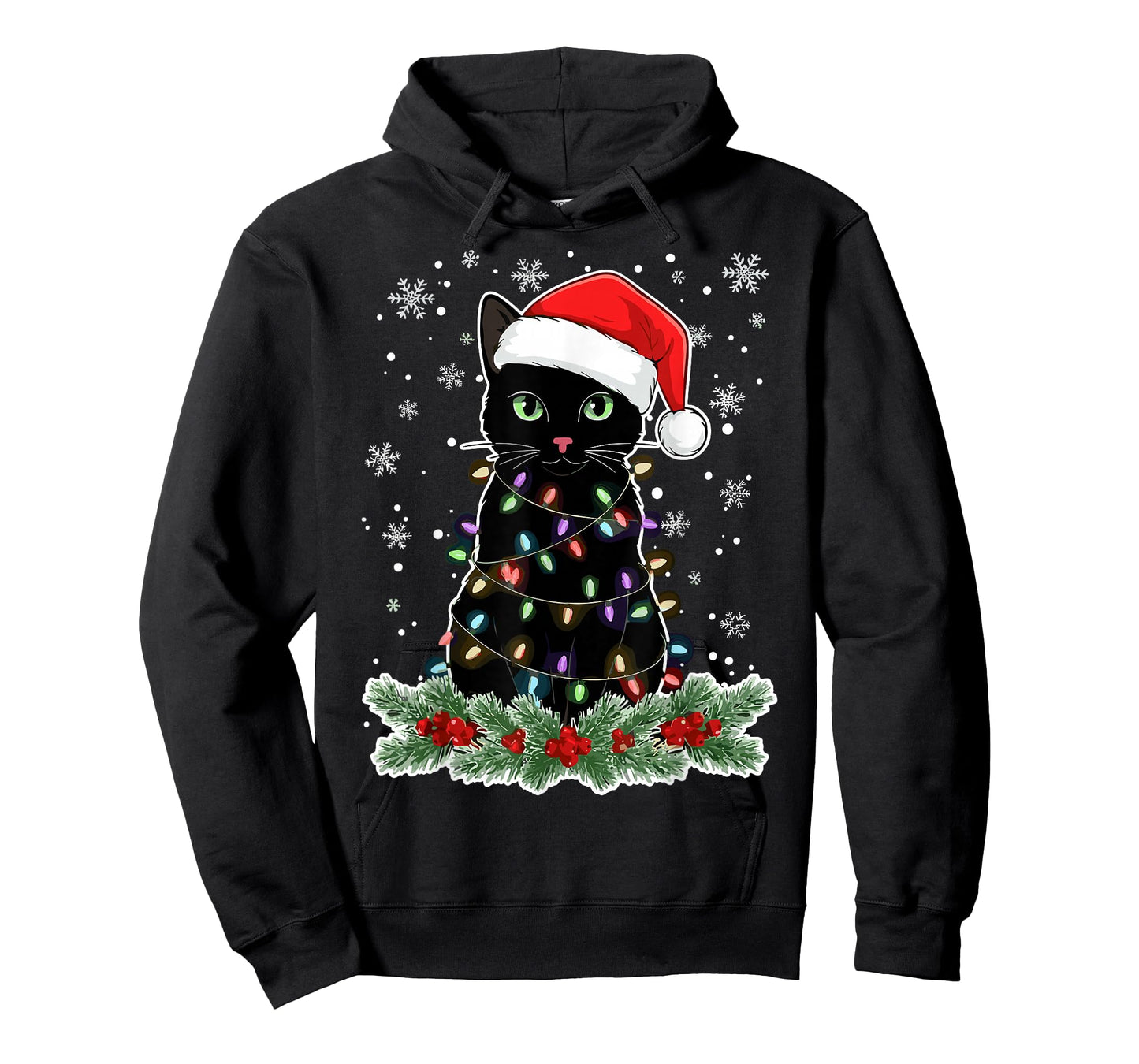 Christmas Black Cats Lover Santa Hat Funny Cat T-Shirt