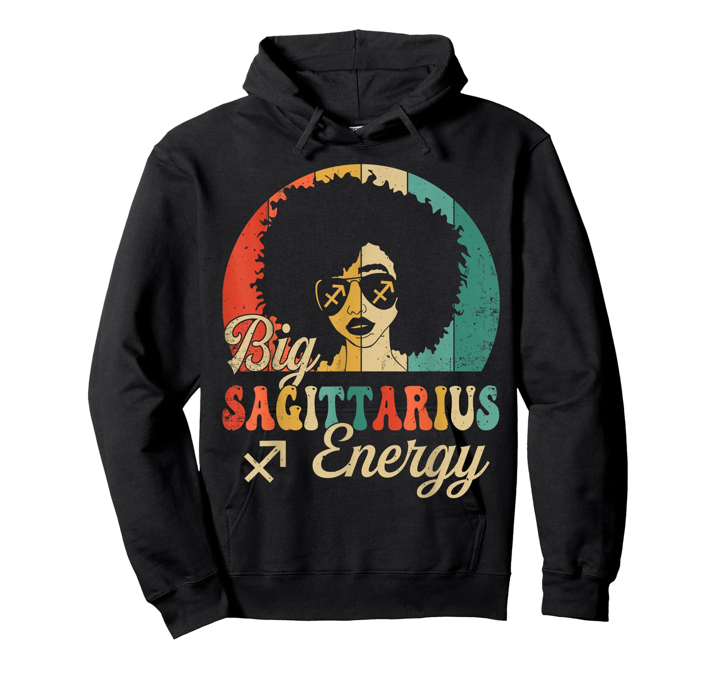 Big Sagittarius Energy Afro Woman Retro Sunset Zodiac Sign T-Shirt