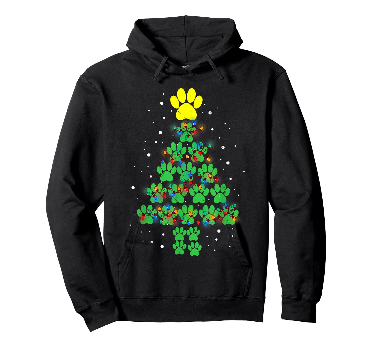 Paw Print Merry Christmas Tree Lights Dog or Cat Meow Xmas T-Shirt