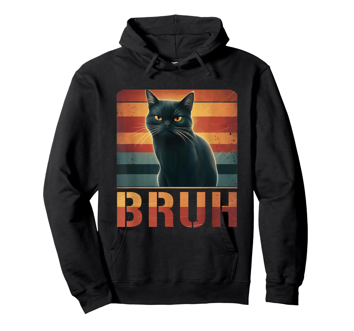 Vintage Sunset Funny Black Cat Bruh Meme Pet Animal T-Shirt