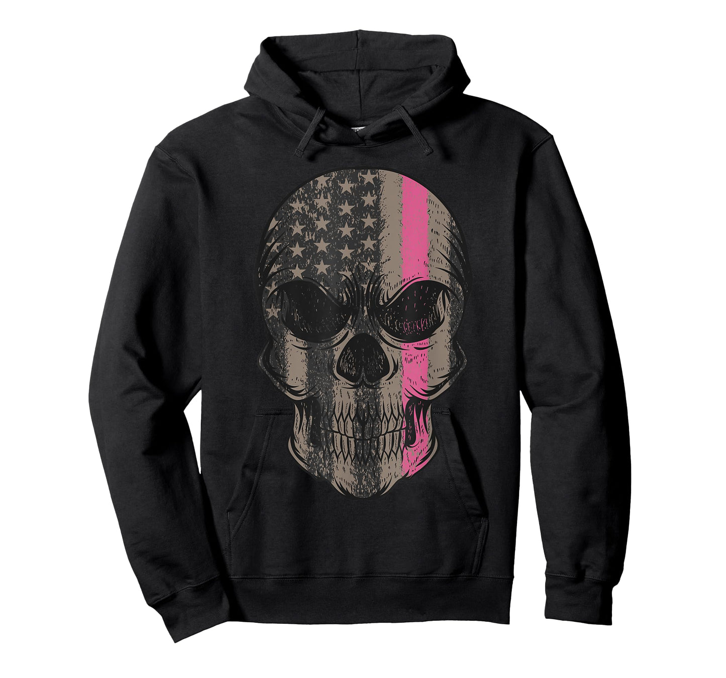 Thin Pink Line Breast Cancer Awareness American Flag Skull Women Men T-Shirt