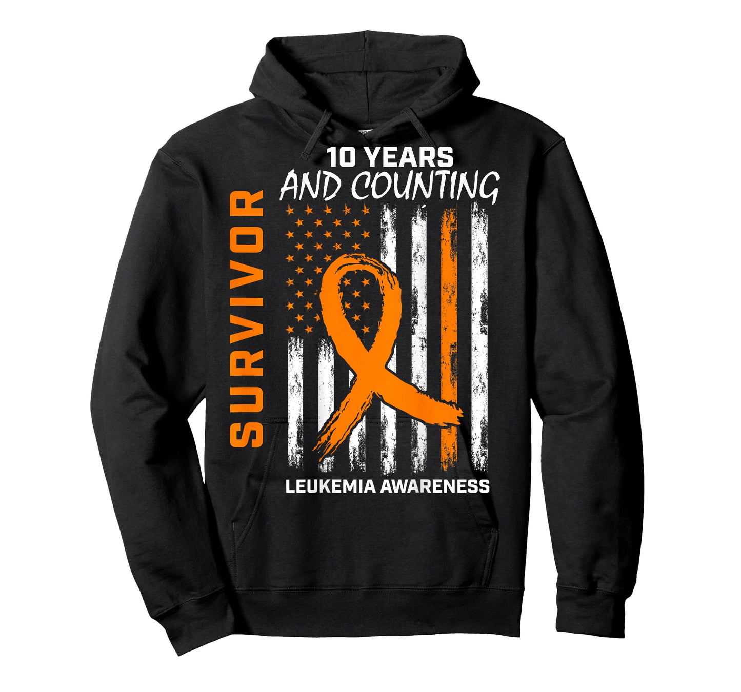 10 Year Cancer Survivor Leukemia Awareness American Flag T-Shirt