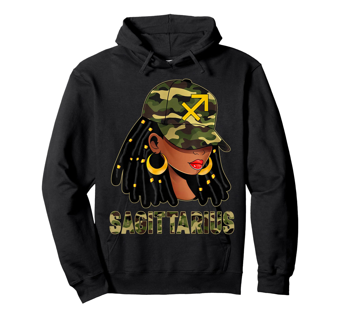 Sagittarius Queen Loc'd Hair Black Woman Camo Cap Zodiac T-Shirt