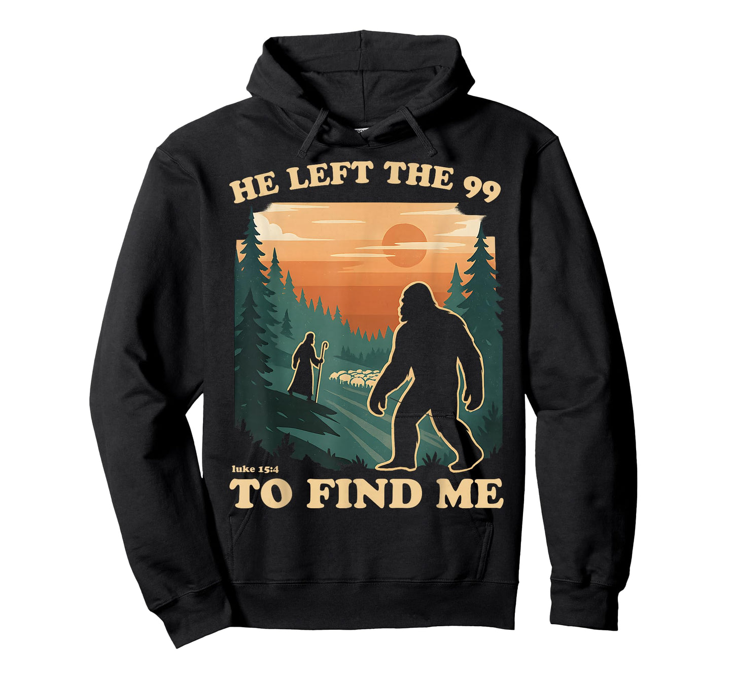 He Left The 99 To Find Me Bigfoot Christian Bible Verse 70s T-Shirt