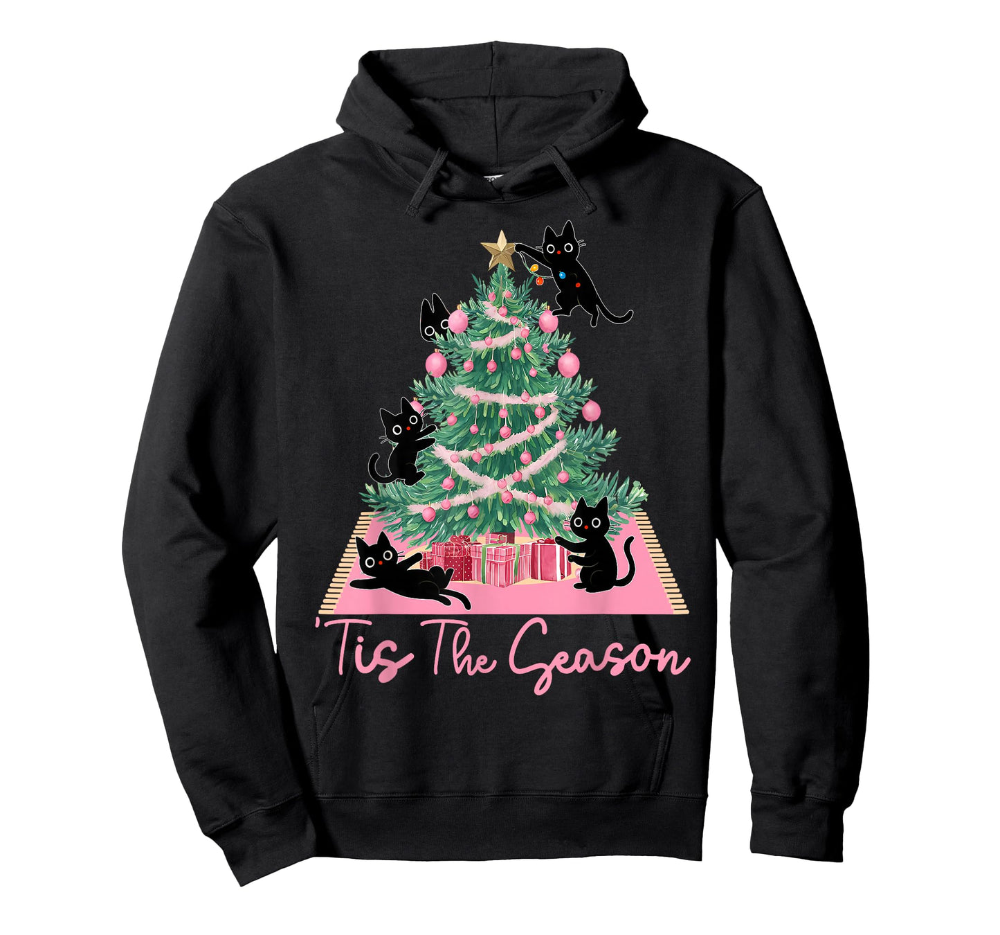 Tis The Season Christmas Tree Cute Black Cat Matching Family T-Shirt