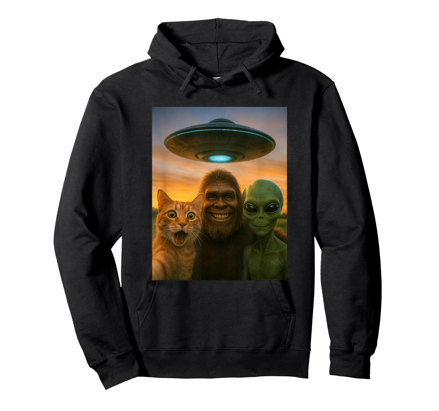 Orange Cat Selfie Bigfoot UFO Alien T-Shirt