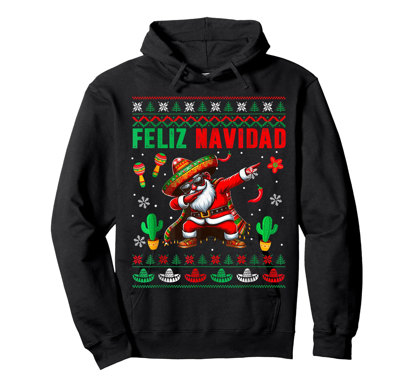 Feliz Navidad Xmas Sweater Santa Sombrero Dabbing Mexican T-Shirt